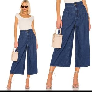 Free People High Waist Wide Leg Flare Cropped Denim Pants